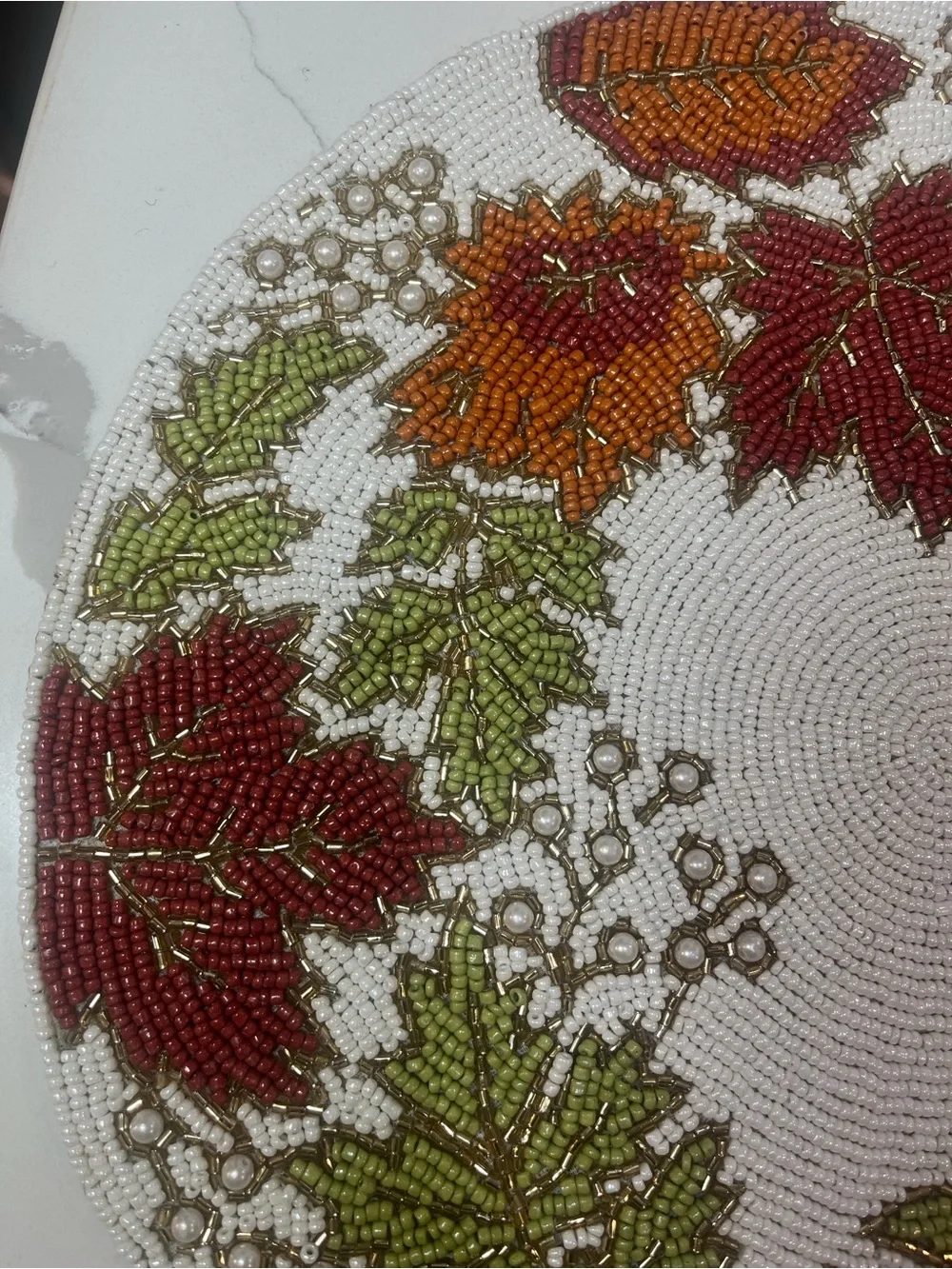 Tahari FALL LEAVES Beaded Placemat Charger 14” Multicolor Fall Thanksgiving NEW